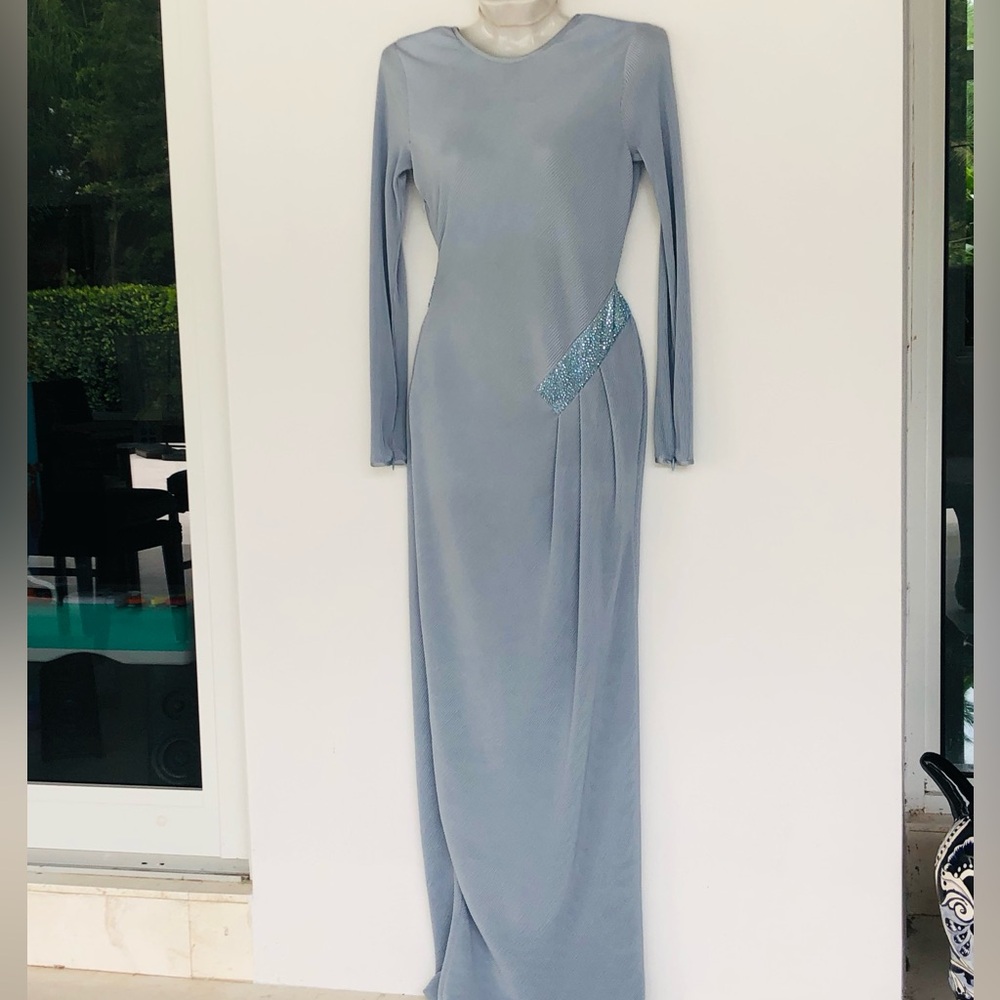 Giorgio Armani Light Blue Long Sleeve Maxi Dress. Size 36 - Picture 2 of 14